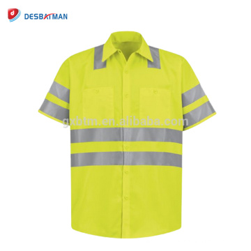 Polo de trabajo amarillo de alta visibilidad 100% poliéster para hombres Ropa de seguridad de advertencia reflexivo alta calidad con bolsillos